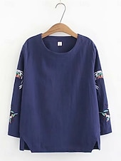 ieftine tricou simplu-Pentru femei Tricou Tee Top Brodat Floral Modă Clasic Casual Manșon Lung Stil Nautic Topuri obișnuite Zilnic Ieșire Sfârșit de săptămână Alb Galben Bleumarin Vară Primăvară Toamnă