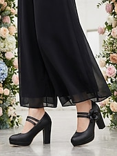 billiga Brudens/Brudgummens mor-Rosa platåskor med Mary Jane-klack för kvinnor, grova klänningar med blockklack och blommiga detaljer för brudens mor, trädgårdsbröllop &amp;formella evenemang