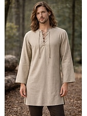  Medievale Rinascimento Camicia Tunica Lunghe Pirata Vichingo Costume Per uomo Vichingo Costumi da pirata Halloween Carnevale Performance LARP Fiera Rinascimentale Adulti Camicia
