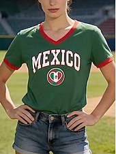  Maglietta da Donna World Soccer Match 2026 Stampa Grafica Squadra di Calcio Elegante Casual Maniche Corte Collo a V Regular Top Giornalieri Blu Bianco Giallo Blu Reale Verde Estate Primavera