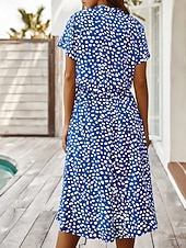 billige Uformelle blomsterkjoler-Dame Midikjole Uformell kjole Floral kjole Elegant Mote Moderne utendørs Feriereise Ut på byen Normal Blomstret Kortermet V-hals Blå Hvit Gul Navyblå Sommer Vår