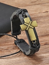 billiga Herrsmycken-Herrarmband med bohemiskt kors i läder, äkta läder och legering, vintage-stil, justerbar längd, svart och brunt, perfekt för utomhusresor, vardagsbruk och fritidsbruk