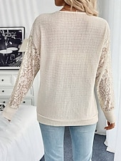 economico T-shirt semplice-Per donna Maglietta Waffle Maglietta Blusa Top in pizzo Pizzo Semplice Elegante Essenziale Classico Manica Lunga Scollo a V Top Regolari Quotidiano Ferie Uscire Albicocca Estate Primavera