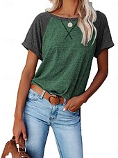 economico Magliette-Per donna Blusa Maglietta Patchwork Blocco di colori Vacanza Vintage Elegante Manica Corta Girocollo Top Regolari Quotidiano Ferie Uscire Bianco Verde Grigio scuro Estate Primavera