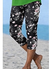 ieftine Imprimare 3D albastră-Pentru femei Pantaloni Capri Jambiere Vacanță Modă Hawaiană Lungime gambă Talie medie Floral Grafic Imprimare Imprimeu Confort Απαλό Respirabil Strech Casual Zilnic Vacanță Negru Vară Primăvară Slim