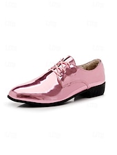 economico Scarpe Derby-scarpe eleganti da uomo in similpelle verniciata rosa metallizzato, scarpe stringate lucide per matrimoni, locali notturni ed eventi alla moda