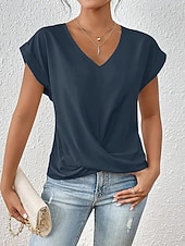 economico T-shirt semplice-Per donna Maglietta Arricciato Semplice Moda Elegante Classico Manica Corta Scollo a V Top Regolari Quotidiano Uscire Weekend Blu Nero Bianco Vino Rosso Estate Primavera