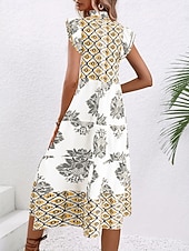abordables Robes Boho-Femmes Robe Midi Robe bohème Robe Vintage Robe Décontractée Robe Fleurie Élégant Mode Moderne Extérieur Vacances Sortir Coupe régulière Fleuri Manche Courte Col en V Bleu Jaune Rouge Été Printemps