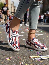 cheap Women's Sneakers-Women's 250th Anniversary American Flag Canvas Sneakers - Patriotic Lace-Up Casual Shoes for 4th of July, Travel &amp; Everyday Wear