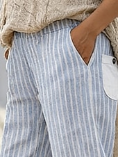 Χαμηλού Κόστους Πολυτελή Παντελόνια-Γυναικεία Κάπρι παντελόνια Βαμβακερό λινό παντελόνι κινέζικα Διακοπές Βασικό Καθημερινό Μήκος μοσχάρι Ψηλή Μέση Ριγέ Τσέπη Εκτύπωση Άνετα Moale Άνετο Μικροελαστικό Καθημερινά ΕΞΩΤΕΡΙΚΟΥ ΧΩΡΟΥ Δρόμος