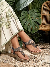 cheap Women-Women's Boho Wedge Sandals - Elegant Criss-Cross Strappy Platform Espadrilles with Ankle Buckle for Outdoor Vacations, Summer Garden Parties &amp; Resort Wear