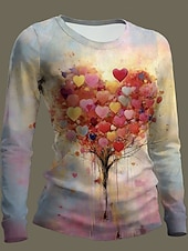 cheap Floral tee-Women's T Shirt Print Floral Graphic Plants Fashion Classic Casual Long Sleeve Crew Neck Regular Tops Daily Weekend Blue Red Green Summer Spring