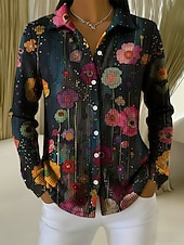 abordables Blouses Florales-Femmes Chemise gaufrée Chemisier Boutons Imprimé Fleuri Vacances ancien Quotidien manche longue Col de chemise Hauts Réguliers Quotidien Extérieur Fête Noir Été Printemps Automne