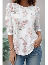 Χαμηλού Κόστους Floral μπλουζάκι-Γυναικεία Μπλουζάκι Στάμπα Φλοράλ Γραφική Φυτά Στυλάτο Κλασσικό Μοντέρνα Μακρυμάνικο Στρογγυλή Ψηλή Λαιμόκοψη Μακριές μπλούζες Καθημερινά Σαββατοκύριακο Ρούχα διακοπών