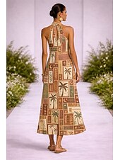 economico Abiti Boho-Per donna Abito Midi Vestito Casual Abiti Boho Chic Bohemien Vacanza Tropicale Spiaggia Ferie Data Vestibilità regolare Grafico Tropicale Senza Maniche All'americana Arancione Estate Primavera