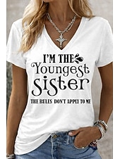  γυναικείο μπλουζάκι αστεία αποσπάσματα χιούμορ κομψό κλασικό casual κοντομάνικο ντεκολτέ V κανονικές μπλούζες καθημερινή έξοδος Σαββατοκύριακο λευκό λευκό 2 λευκό 3 καλοκαίρι άνοιξη φθινόπωρο χειμώνας