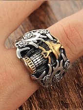 お買い得  メンズジュエリー-メンズ ステンレススチール ゴシック スカル リング、マルチサイズ バイカー パンク ステートメント バンド、花柄ディテール、カジュアルウェア、旅行、休暇、ハロウィン スタイリングに最適な大胆なファッション ジュエリー