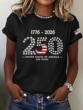  día de la independencia americana Mujer Camiseta Estampado Graphic Bandera Letra Vintage Elegante Clásico Manga Corta Cuello Barco Tops regulares Diario Azul Piscina Negro Blanco Rojo Verano Primavera