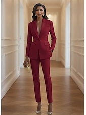 Недорогие Женские костюмы-Жен. Костюмы-2 Брючные костюмы Официальные Свадебный гость Стретч-креп Элегантный стиль Винтаж Простой Длинный рукав В пол До щиколотки Лацкан с тупым углом Однобортный крой