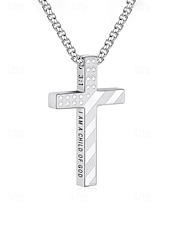 economico Accessori-Collana da uomo con ciondolo a croce in acciaio inossidabile, gioielli religiosi multicolore, catena cristiana minimalista per il 250° anniversario degli Stati Uniti, il giorno dell'indipendenza, abbigliamento casual, viaggi e vacanze.