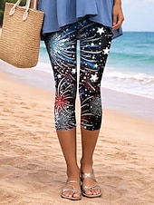  Mulheres chinês Leggings Férias Moda Roupa de rua Capris Cintura AltaPantsDia da Independência Americana Gráfico Bandeira americana Conforto Macio Confortável Elasticidade Alta Diário Ao ar livre