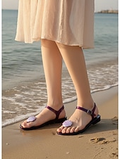 cheap Flat Sandals-Women's Vibrant Purple Jelly Sandals - Waterproof Summer Flip Flops with Iridescent Shell Decor for Beach Vacations, Poolside Parties &amp; Tropical Resort Wear