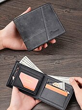 economico Portafogli-Portafoglio da uomo vintage in similpelle, con design a più scomparti, finitura effetto invecchiato retrò, multicolore, materiale PU resistente, ideale per viaggi e uso quotidiano casual.