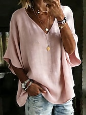 economico T-shirt semplice-Per donna Blusa Tinta unica Quotidiano Elegante Essenziale Mezza Manica Scollo a V Top Regolari Quotidiano Blu Bianco Rosa Arancione Verde Estate Primavera