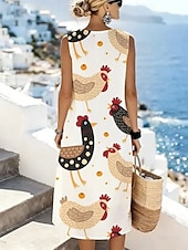 abordables Arte &amp; Design Vestidos-Women's Midi Dress Shift Dress Sundress A Line Dress Vacation Casual Boho Beach Going out Regular Fit Graphic Animal Sleeveless Crewneck White Sky Blue Beige Summer Spring