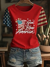 Festa dell'Indipendenza Maglietta Patriottica da Donna Stampa Grafica Lettera Bandiera Americana Elegante Classica Casual Maniche Corte Collo Girotondo Tops Regolari Giornaliero Blu Nero Bianco Rosso