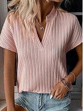 economico T-shirt semplice-Per donna Maglietta A strisce Semplice Moda Elegante Classico Manica Corta Scollo a V Top Regolari Quotidiano Uscire Weekend Blu Verde salvia Bianco Rosa Verde Estate Primavera