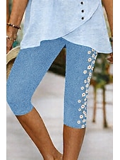 tanie -Damskie Spodnie capri Typu Chino Getry Urlop Zabytkowe Moda miejska Długość do łydki Wysoka talia Kwiaty Graficzny Drukowanie Komfort Miękka Wygodny Elastyczny Codzienny Na zewnątrz Urlop Niebieski