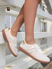 cheap Women's Sneakers-Women's Breathable Mesh Casual Sneakers – Lightweight Lace-Up Walking Shoes, Comfortable Summer Sport Style Trainers for Women, Ideal for Travel, Beach Walks, Daily Wear and Outdoor Activities