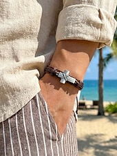 billiga Herrsmycken-Herrarmband med bohemiskt kors i läder, äkta läder och legering, vintage-stil, justerbar längd, svart och brunt, perfekt för utomhusresor, vardagsbruk och fritidsbruk