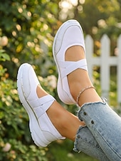cheap Women's Sneakers-Women's Pink Mary Jane Sneakers – Breathable Lightweight Mesh Slip-On Sport Shoes for Walking, Casual Wear, Travel and Daily Activities