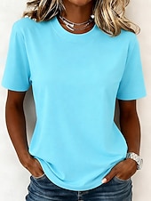 billige Plain t-skjorte-Kvinners 100% bomull T-skjorte topp ensfarget mote stilig grunnleggende kortermet rundhals regular topper daglig utgang helg blå svart hvit gul lysegrønn sommer vår