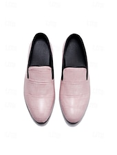 tanie Loafery-Męskie jasnoróżowe mokasyny z wytłoczonym wzorem krokodyla, minimalistyczny, wsuwany design, wyrafinowany, elegancki styl, idealne na wesela i formalne wyjścia
