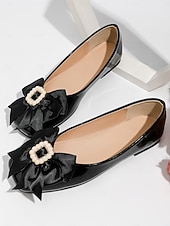 economico Madre della Sposa/Sposo-scarpe basse da donna in vernice nera con perle e fiocco - eleganti ballerine da sposa per la madre della sposa ai matrimoni in chiesa