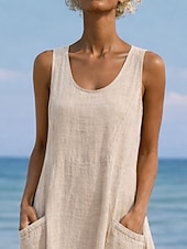 abordables Vestidos-Mujer Vestido maxi Vestido de cambio Vestido de verano Casual Diario Holgado Plano Sin Mangas Cuello Barco Azul Piscina Negro Blanco Verde Claro Verano Primavera Otoño