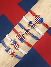cheap Accessories-Unisex Alloy &amp; Polyester Adjustable USA Flag Bracelet, Multi-Color Patriotic Charm Rope Bracelet for America 250th Anniversary, Independence Day, Casual Wear, Travel and Vacation Styling