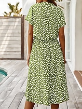billige Uformelle blomsterkjoler-Dame Midikjole Uformell kjole Floral kjole Elegant Mote Moderne utendørs Feriereise Ut på byen Normal Blomstret Kortermet V-hals Blå Hvit Gul Navyblå Sommer Vår