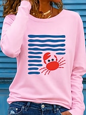 economico Maglietta Arte &amp; Design-Per donna Maglietta Stampato Grafico Geometrico Oceano Moda Elegante Classico Manica Lunga Girocollo Top Regolari Quotidiano Weekend Blu Nero Bianco Rosa Estate Primavera Autunno