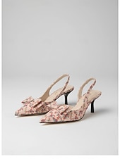voordelige Slingback Pumps-Dames slingback hakken in marineblauw met stippen - elegante kittenhakken met spitse neus en strikdetail, perfect voor op kantoor, dagelijks gebruik en semi-formele gelegenheden.