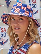 Недорогие Аксессуары-Женская ковбойская шляпа-панама из полиэстера с принтом, 2 в 1, многофункциональная, с патриотическим дизайном в виде флага США, идеально подходит для празднования 250-летия США, Дня независимости и повседневной носки.