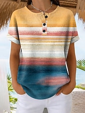  T-shirt Femme Waffle Imprimé Graphique Géométrique Vintage Stylé Classique Manches Courtes Col Ronde Tops Quotidien Bleu Jaune Orange Été Printemps