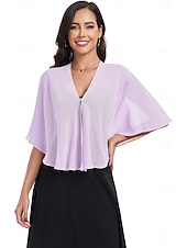 cheap Cape-Women's Wrap Shrug Mother's Wraps Bridal's Wraps Wedding Guest 's Wraps Elegant Ladies Formal Style Sleeveless Chiffon Wedding Wraps With Pure Color For Daily Summer