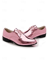 economico Scarpe Derby-scarpe eleganti da uomo in similpelle verniciata rosa metallizzato, scarpe stringate lucide per matrimoni, locali notturni ed eventi alla moda