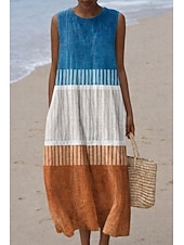 abordables Vestidos Boho-Mujer Vestido Midi Vestido de cambio Vestido de verano Vestido de una línea Vacaciones Casual Boho Playa Fiesta Noche Holgado Floral Graphic Abstracto Sin Mangas Cuello Barco Azul Real Naranja