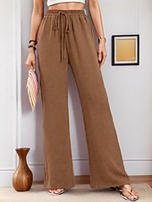 preiswerte weites Bein und hohe Taille-Damen Weites Bein Chinos Urlaub Streetwear Lässig Volle Länge Mittlere Taillenlinie Einfach Kordelzug Tasche Elastischer Bund Bequem Atmungsaktiv Mikroelastisch Täglich Outdoor Streetwear Rote Blau