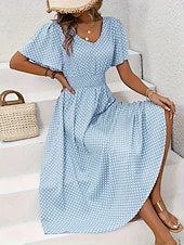 ieftine Rochii florale-Pentru femei Rochii Midi Rochie casual Rochie imprimata Elegant Modă Modern În aer liber Vacanță Ieșire Fit regulat Buline Manșon scurt În V Albastru piscină Negru Galben Roz Îmbujorat Vară Primăvară